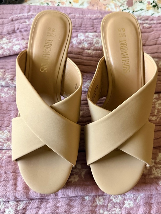 Dream Pairs Shoes - Dream Pairs Beige Crossover Slide Mules